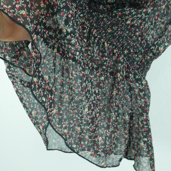 Y2K Style Babydoll Top Medium Sheer Ruffle Dainty Floral Twee Peplum Feminine - Picture 7 of 8